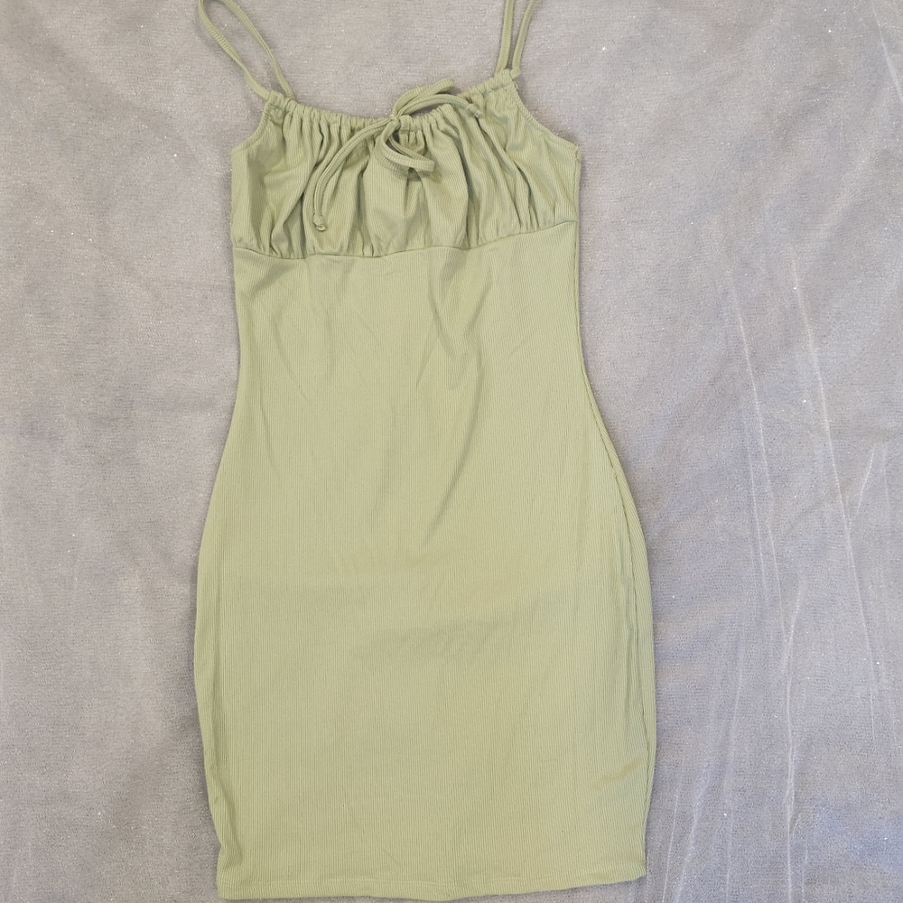 sage green body con dress
